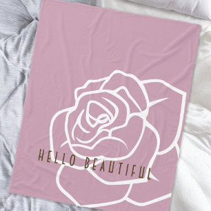 Hello Beautiful - Modern Chic Pink Rose Fleece Blanket