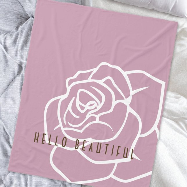 Hello Beautiful - Modern Chic Pink Rose Fleece Blanket (Creator Uploaded)