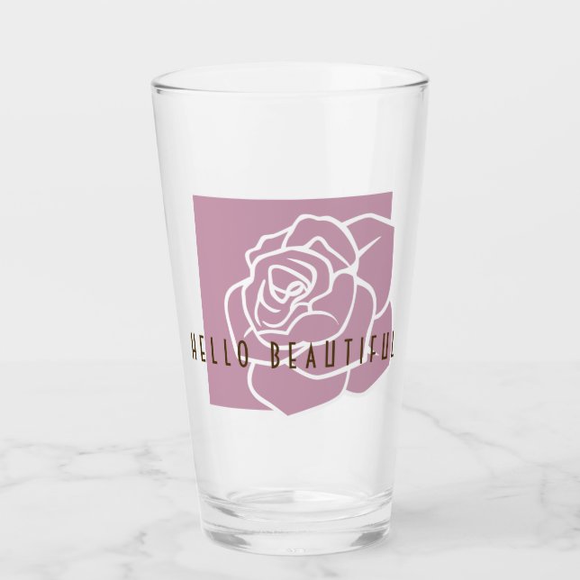 Hello Beautiful - Modern Chic Pink Rose Flower Glass (Front)