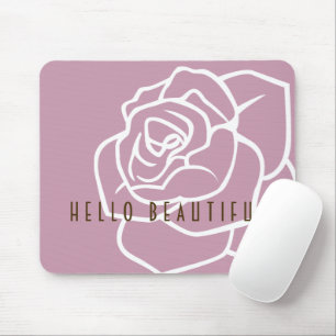 Hello Beautiful - Modern Chic Pink Rose Mouse Mat