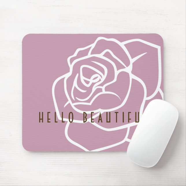 Hello Beautiful - Modern Chic Pink Rose Mouse Mat (With Mouse)