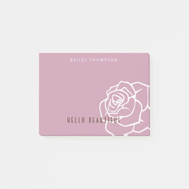 Hello Beautiful - Modern Chic Pink Rose Post-it Notes (Front)