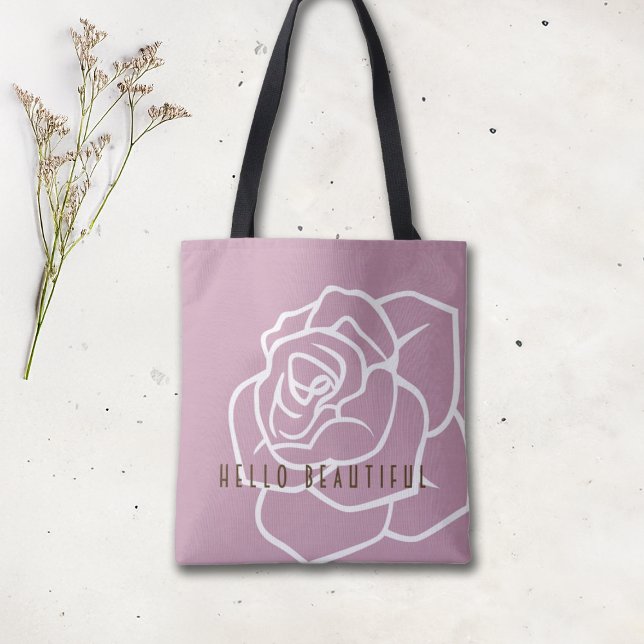 Hello Beautiful - Modern Chic Pink Rose Tote Bag (Creator Uploaded)