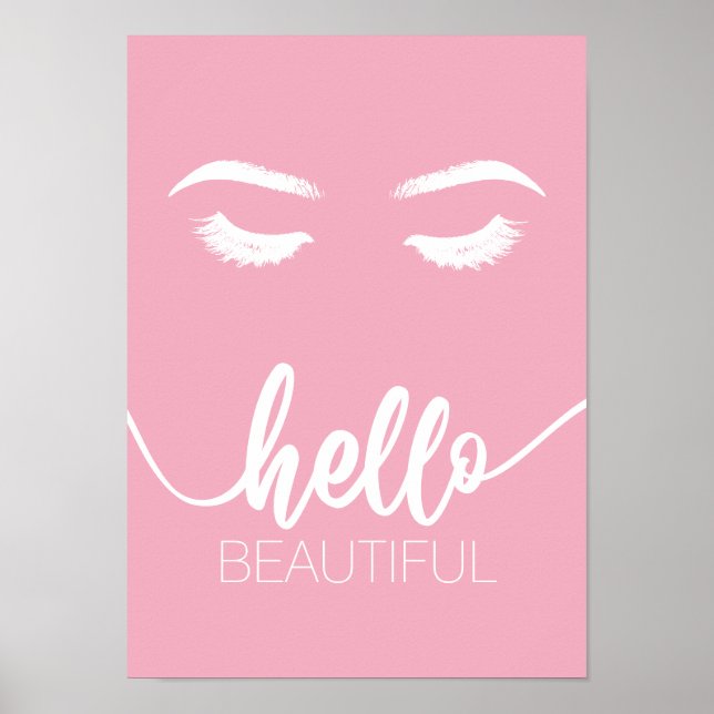 Hello Beautiful Modern Pink Lashes Beauty Salon Poster (Front)