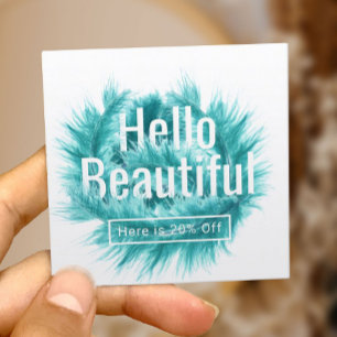 Hello Beautiful Modern Teal Feather Salon Referral