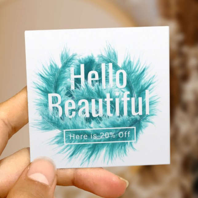 Hello Beautiful Modern Teal Feather Salon Referral (Creator Uploaded)