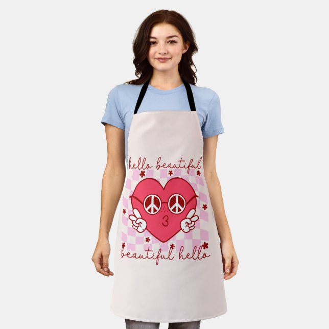 Hello Beautiful Pink Heart Apron (Worn)