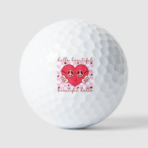 Hello Beautiful Pink Heart Golf Balls