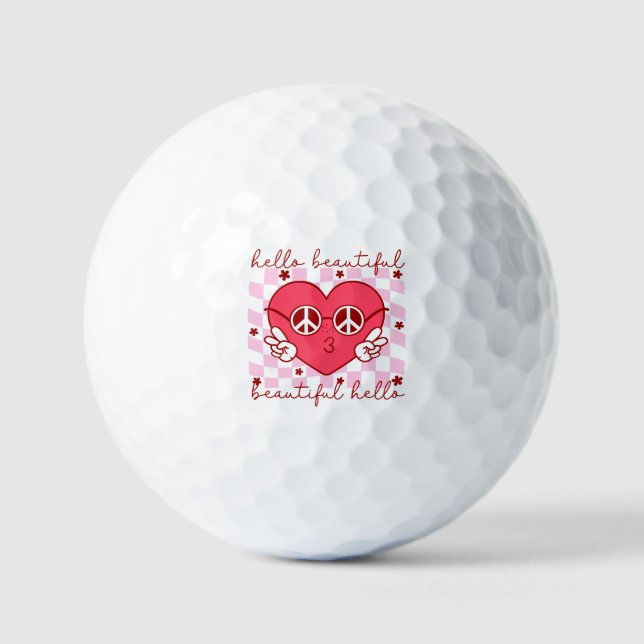 Hello Beautiful Pink Heart Golf Balls (Front)
