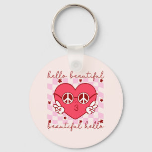 Hello Beautiful Pink Heart Key Ring