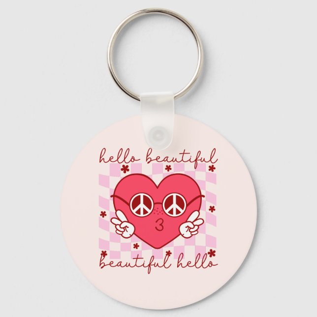 Hello Beautiful Pink Heart Key Ring (Front)