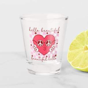 Hello Beautiful Pink Heart Shot Glass