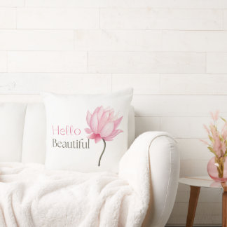 Hello Beautiful Pink Lotus Flower Accent Cushion