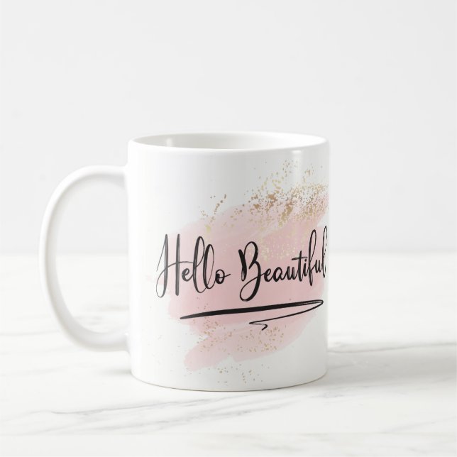 Hello Beautiful Pink Watercolor Mug (Left)