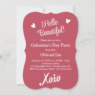 Hello Beautiful Pink XOXO Galentine’s Day Party Invitation
