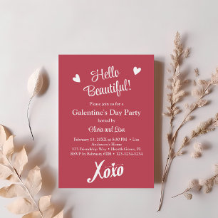 Hello Beautiful! Pink XOXO Galentine's Day Party Invitation