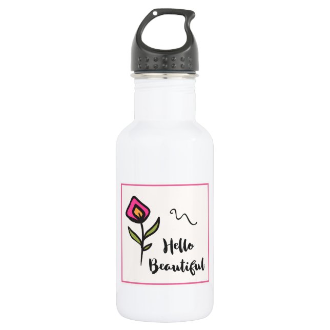 Hello Beautiful Pretty Pink Orange Wildlflower 532 Ml Water Bottle (Front)