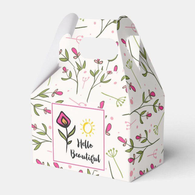Hello Beautiful Pretty Pink Orange Wildlflower Favour Box (Front Side)
