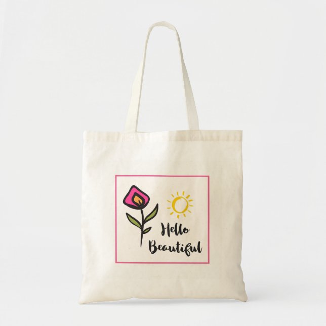 Hello Beautiful Pretty Wildlflowers and Sun Tote Bag (Front)