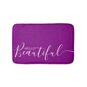 Hello Beautiful Purple White Typography Modern   Bath Mat