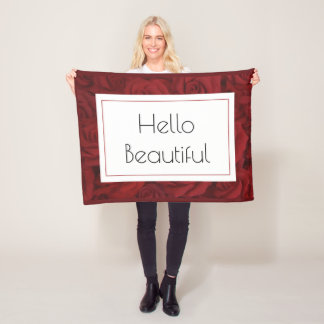 "Hello Beautiful" Red Rose  Fleece Blanket
