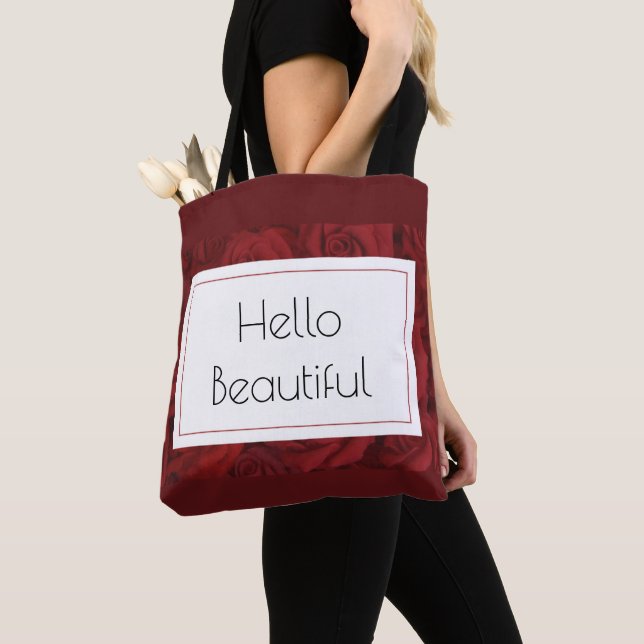 "Hello Beautiful" Red Rose  Tote Bag (Close Up)
