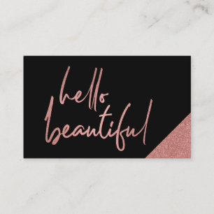 Hello Beautiful Rose Gold Makeup Artist Business Card