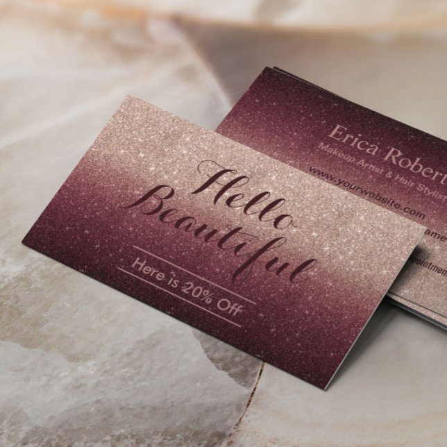 Hello Beautiful Rose Gold Ombre Salon Referral Card (Creator Uploaded)