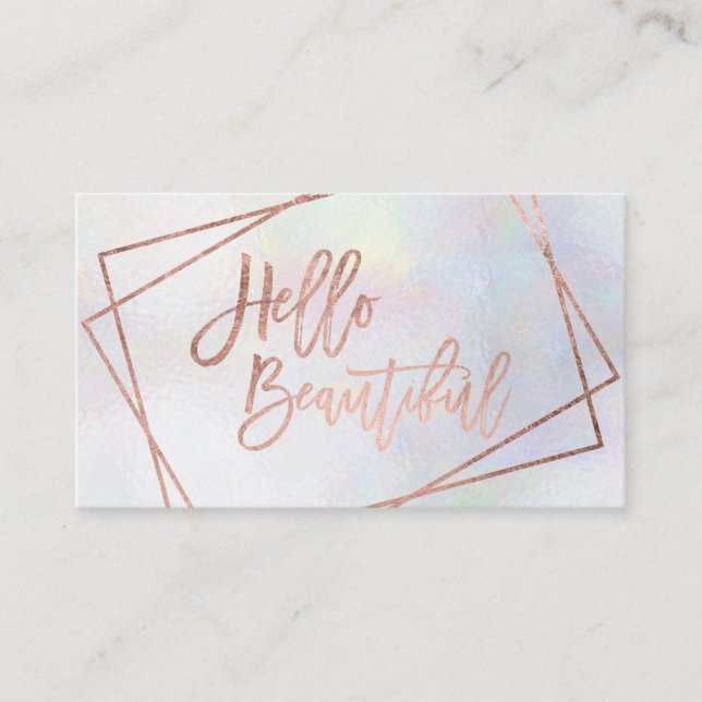 Hello beautiful rose gold script geometric pearl business card (Front)
