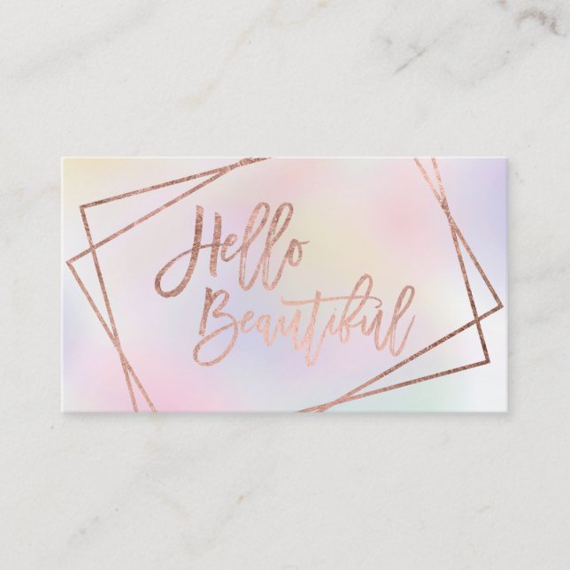 Hello beautiful rose gold script pearl nacre business card (Front)