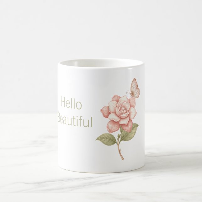 Hello Beautiful Rose Pink Butterfly Coffee Mug (Center)
