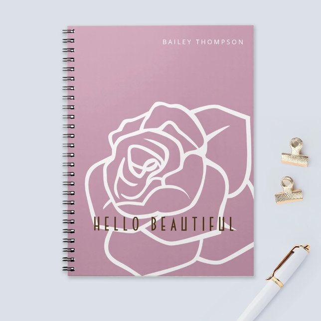Hello Beautiful - Simple Modern Pink Rose Flower Notebook (Creator Uploaded)