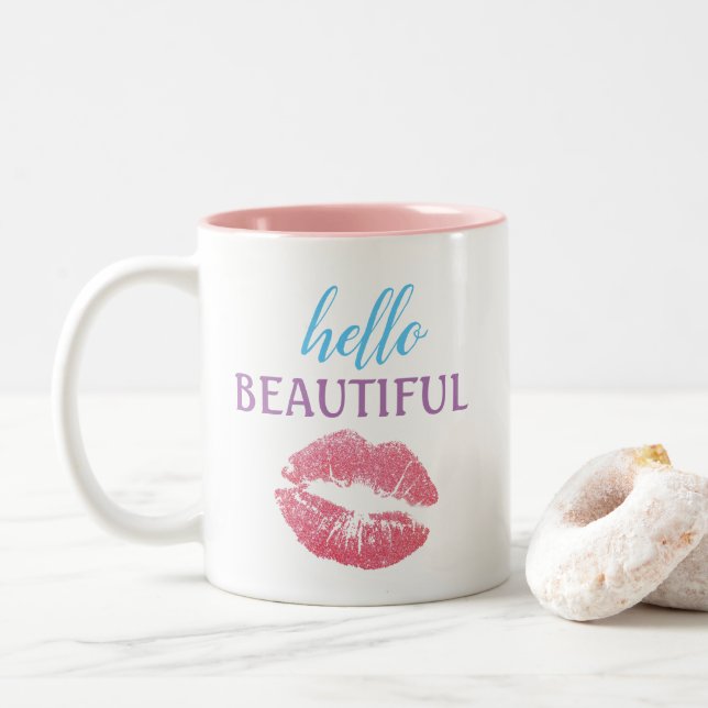 Hello Beautiful Two-Tone Coffee Mug (With Donut)