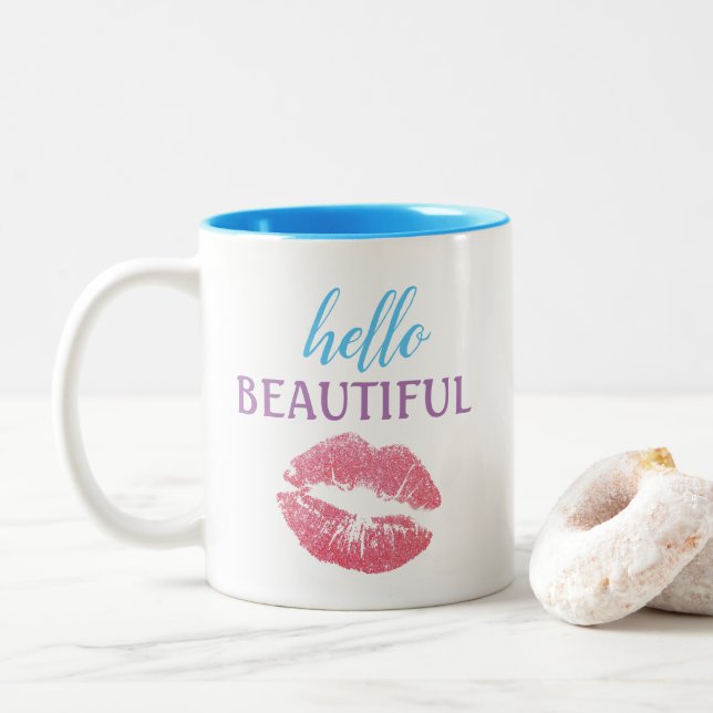 Hello Beautiful Two-Tone Coffee Mug (With Donut)