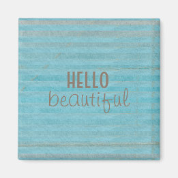 Hello Beautiful Typography Blue Stripes Magnet