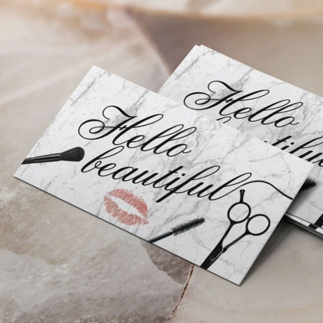 Hello Beautiful Typography Hair & Makeup Artist Business Card (Creator Uploaded)