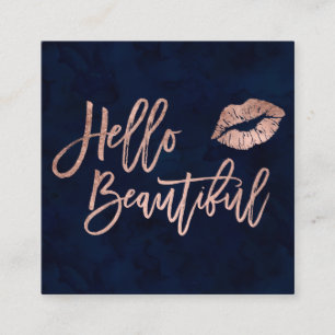 Hello beautiful typography rose gold kiss blue square business card