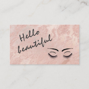 Hello beautiful typography rose gold marble lashes business card