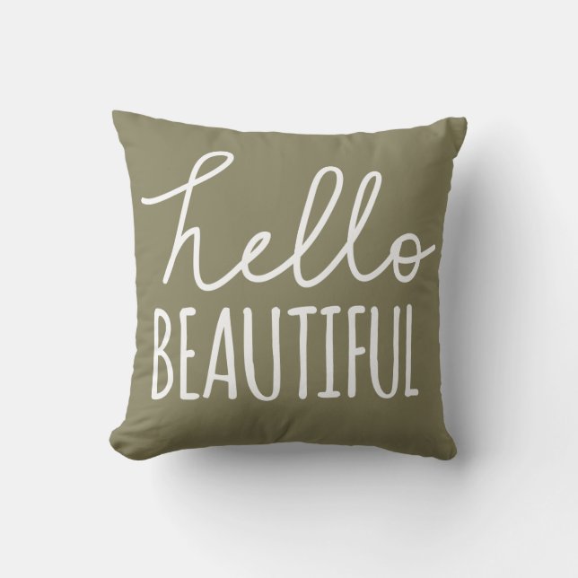 Hello Beautiful Typography Whimsical Girly Cushion (Front)