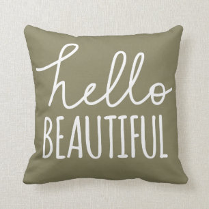 Hello Beautiful Typography Whimsical Girly Cushion