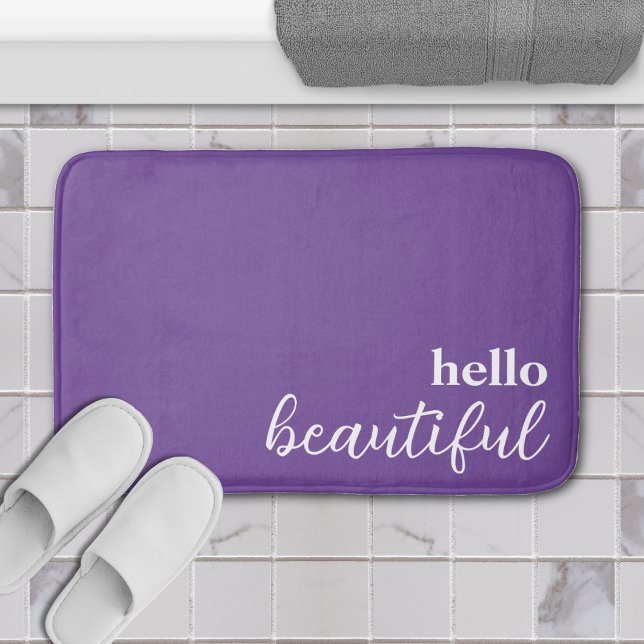 Hello Beautiful Typography White & Purple Bath Mat (purple hello beautiful bathroom bathmat)