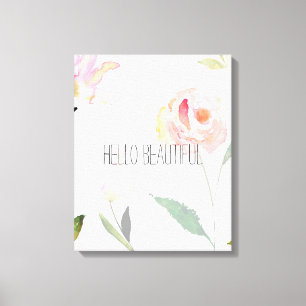 Hello Beautiful Watercolor Floral Canvas Print
