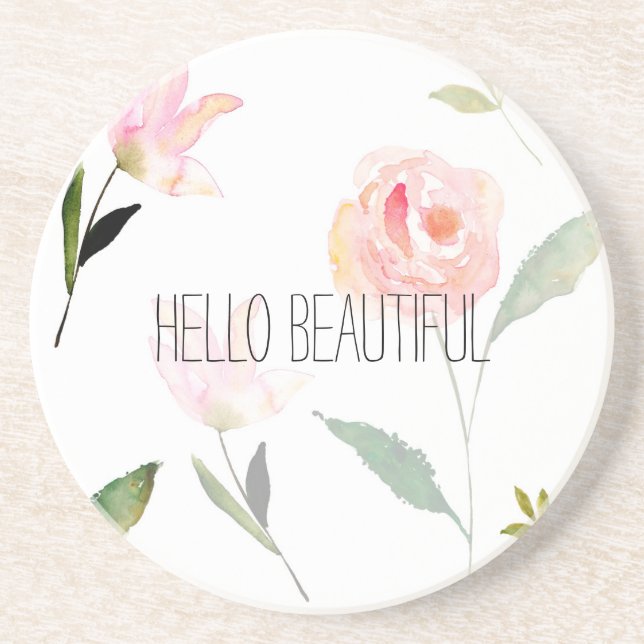 Hello Beautiful Watercolor Floral Coaster (Front)
