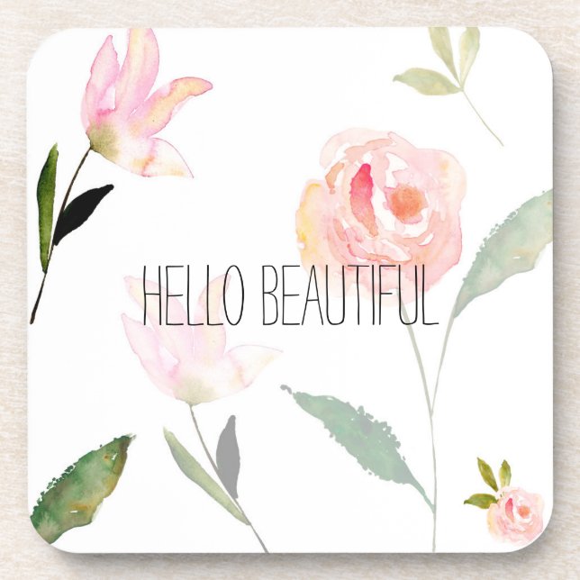 Hello Beautiful Watercolor Floral Coaster (Front)