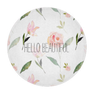 Hello Beautiful Watercolor Floral Cutting Board