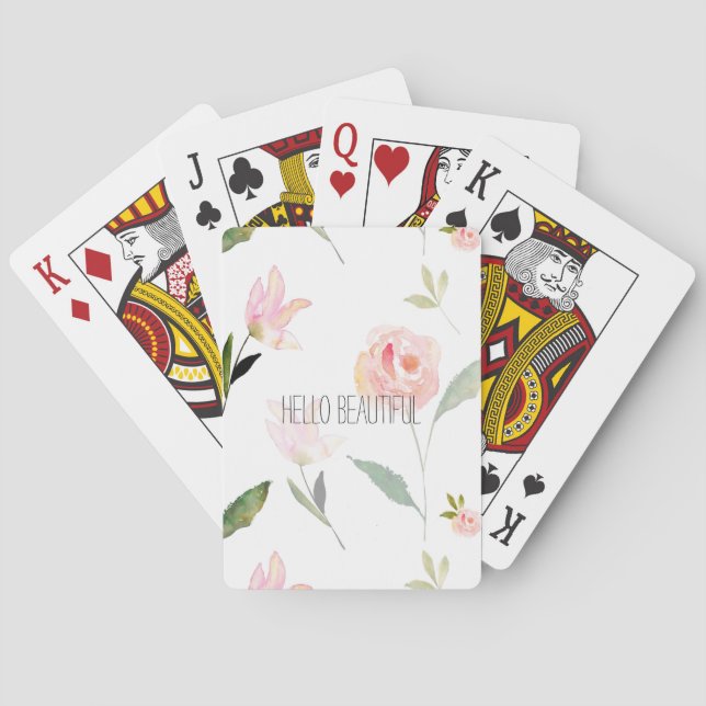 Hello Beautiful Watercolor Floral Playing Cards (Back)