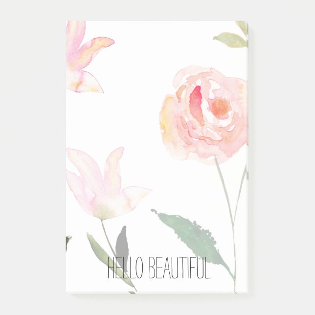 Hello Beautiful Watercolor Floral Post-it Notes (Front)
