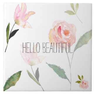 Hello Beautiful Watercolor Floral Tile