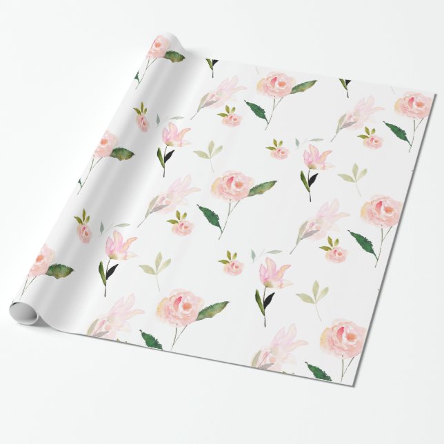 Hello Beautiful Watercolor Floral Wrapping Paper (Unrolled)