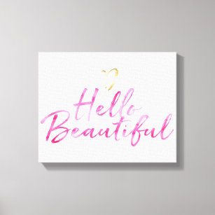 Hello Beautiful with Gold Heart Canvas Print